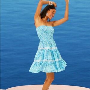 Lilly Pulitzer Strapless Dress in Sky Blue Floral